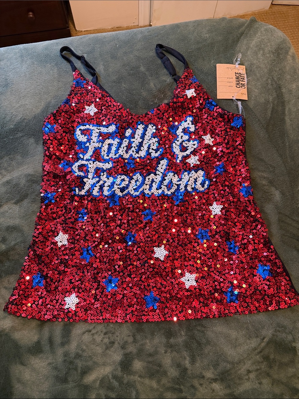 Sequin 'Faith & Freedom' Tank Top - Red, Blue, White